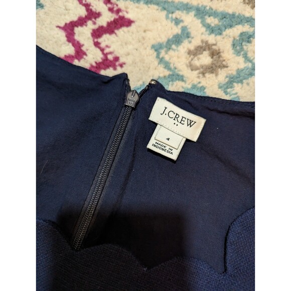 J.Crew Women's Size 4 Navy Cotton Fit and Flare Dress with Scalloped Hem - Picture 2 of 4